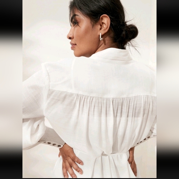 Banana Republic Factory Ivory White Balloon Sleeve Shirt Dress - Picture 5 of 14